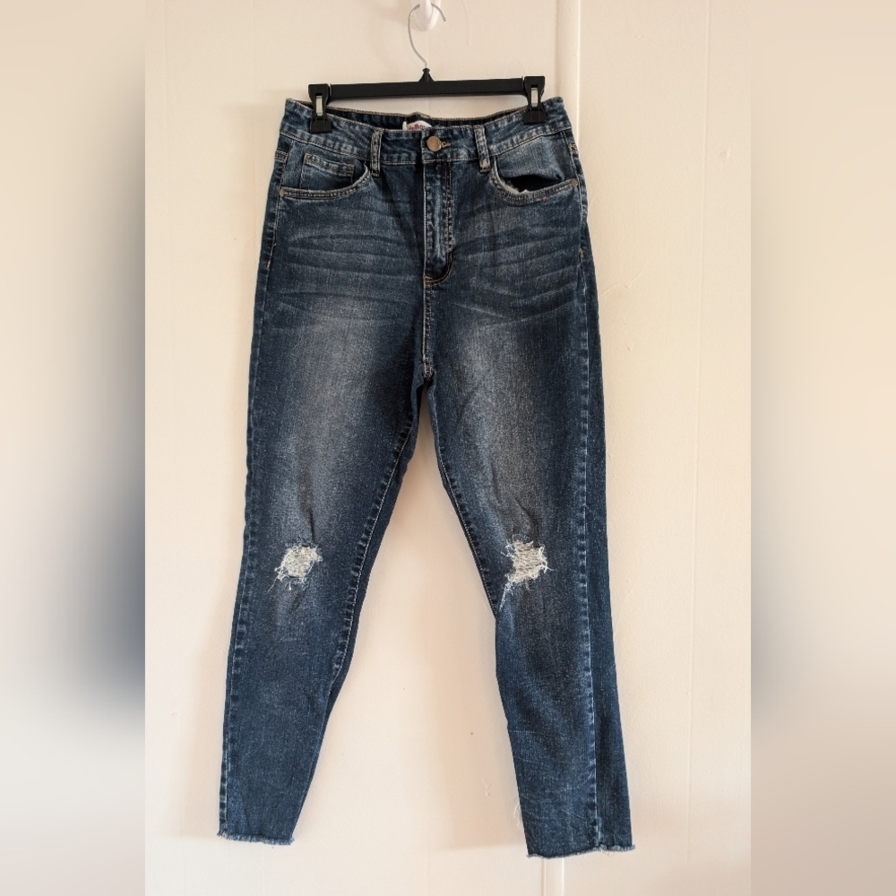 Dollhouse vintage Dark Blue Distressed Ankle Jeans Y2K